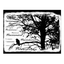 Negro y blanco Raven nunca más el árbol de la silu Tarjeta Postal