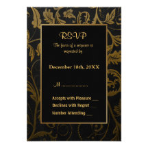 Negro y boda del damasco del oro - RSVP Anuncios