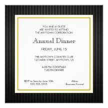 Negro y cena del profesional del negocio del oro invitaciones personalizada