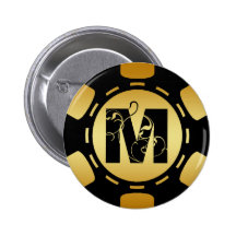 NEGRO Y FICHA DE PÓKER DE LA LETRA M DEL MONOGRAMA PIN