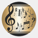 Negro Y fondo de las notas musicales del ORO Pegatina