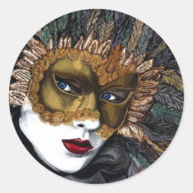 Negro y máscara del carnaval del oro por PSOVART Pegatinas Redondas