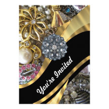 Negro y oro bling invitaciones personales 