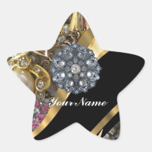 Negro y oro bling colcomanias forma de estrellaes personalizadas