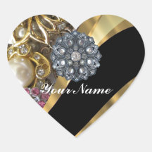 Negro y oro bling calcomanías corazones personalizadas