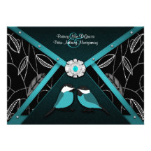 Negro y pájaros azules del amor de la piscina que  invitaciones personalizada