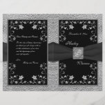 Negro y programa floral del boda del estaño tarjetón