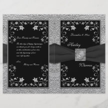 Negro y programa floral del boda del estaño tarjetón