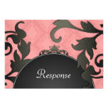 Negro y respuesta floral coralina RSVP del boda de Invitación
