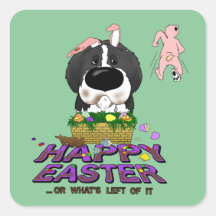 Newfie travieso (Landseer) Pascua feliz Calcomanía Cuadradas Personalizada