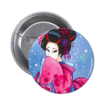 Nieve 2" de la sorpresa botón, arte del geisha de  pins