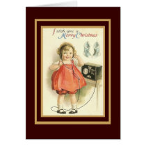 Niña de las Felices Navidad de la tarjeta del vint tarjetas