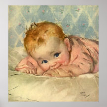 Niña linda de los niños del vintage en rosa en la  poster