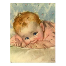 Niña linda de los niños del vintage en rosa en la  postal