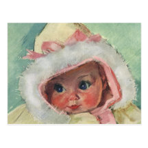 Niña linda del vintage que lleva un abrigo de piel tarjetas postales