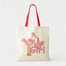 Niña rosada de la cigüeña bolsas de mano