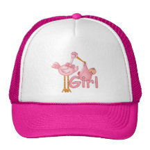 Niña rosada de la cigüeña gorro