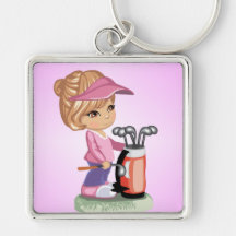 Niña rubia que juega a golf llaveros personalizados