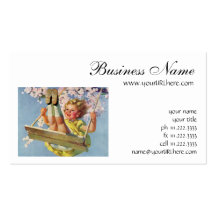 Niño del vintage, chica que balancea en el oscilac tarjetas de negocios