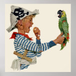 Niño del vintage, muchacho que juega al pirata con poster