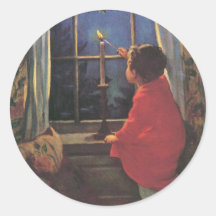 Niño del vintage, Nochebuena, Jessie Willcox Smith Etiquetas Redondas