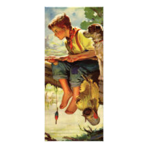 Niño del vintage, pesca del muchacho con su Mutt d Anuncios Personalizados