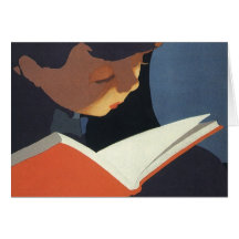 ¡Niño del vintage que lee un libro, de nuevo a tie Felicitación