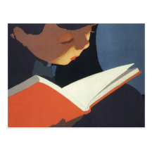 ¡Niño del vintage que lee un libro, de nuevo a tie Postal