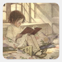 Niño del vintage que lee un libro, Jessie Willcox  Colcomanias Cuadradases