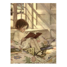 Niño del vintage que lee un libro, Jessie Willcox  Tarjeta Postal