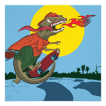 Niño fresco del dinosaurio en el monopatín por Pat Anuncio Personalizado