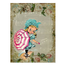 Niño Kitschy retro del vintage en la postal de la 