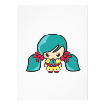 Niño lindo del chica de Kawaii con las coletas azu Invitaciones Personales