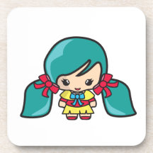 Niño lindo del chica de Kawaii con las coletas azu Posavasos De Bebida