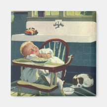 Niños del vintage, cocina del Highchair el dormir  Imán Para Frigorifico