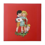 Niños del vintage con el sobre del corazón de la t azulejos
