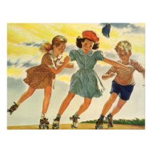 Niños del vintage, patinaje sobre ruedas de la div invitaciones personales 