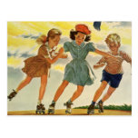 Niños del vintage, patinaje sobre ruedas de la div tarjeta postal