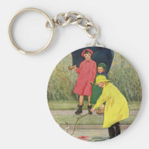 Niños del vintage que juegan la lluvia de los barc llavero