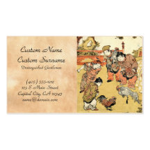 Niños japoneses y gallo del ukiyo-e fresco del vin tarjeta personal