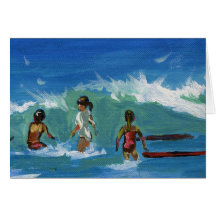 Niños que practican surf tarjetas