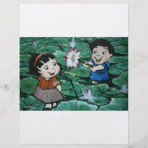 Niños taiwaneses en la charca del lirio tarjetas publicitarias