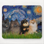 Noche estrellada de Pomeranians (cuatro) - Alfombrillas De Raton