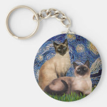 Noche estrellada - dos gatos siameses (Choc pinta) Llaveros Personalizados