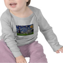 Noche estrellada - gato gris camiseta