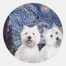 Noche estrellada - Westies (dos) Etiqueta