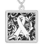 Noir floral de Deco de la cinta del cáncer de pulm Pendiente