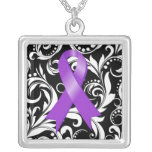Noir floral de Deco de la cinta del cáncer pancreá Joyeria Personalizada