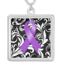 Noir floral de Deco de la cinta del cáncer pancreá Joyeria Personalizada