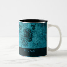 Nombre azul del personalizado del estampado de flo taza de café